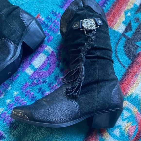 VTG Coasters Leather & Suede 80’s Western Boots with Fringe. Size 6.5. Eagle. - Picture 15 of 16